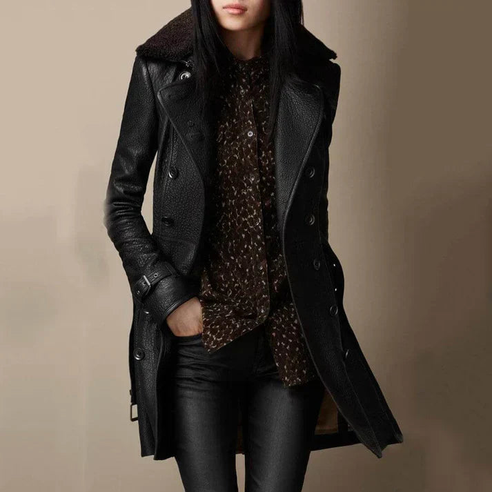 Manteau vivatelle 3/4 élégant en cuir