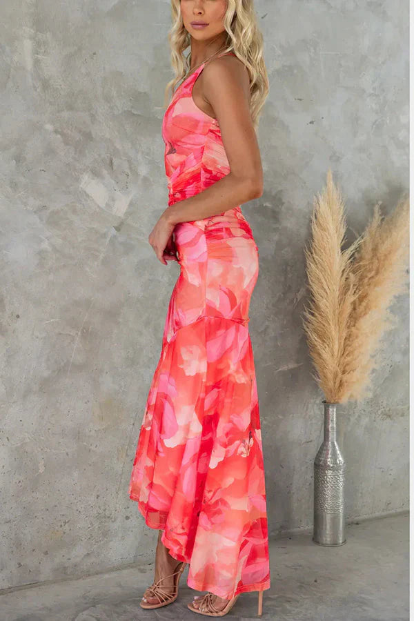 Laura | Robe Longue Asymétrique à Imprimé Floral