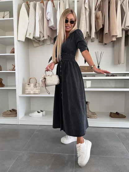 Julia|Robe Décolleté en Denim Chic
