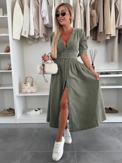 Julia|Robe Décolleté en Denim Chic