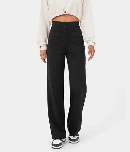 Pantalon Stylishly Taille Haute Extensible avec Poches Latérales